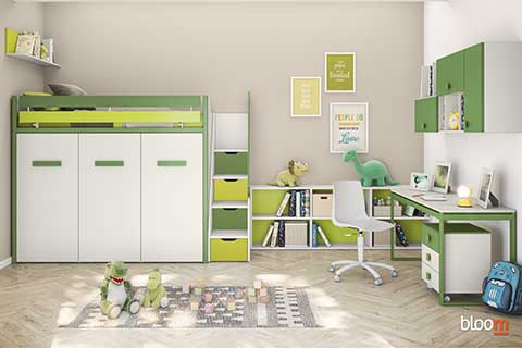 Soppalco Sky con zona studio e libreria