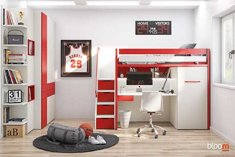 Soppalco Sky con scrivania e armadio battente con terminale