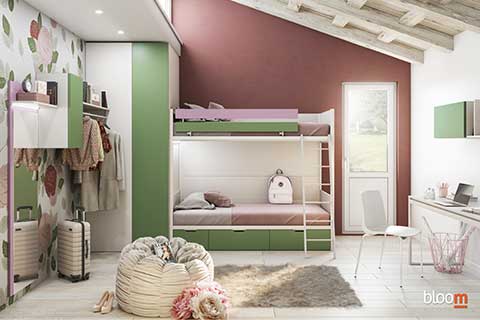 Letto a castello Sky con cabina armadio e zona studio