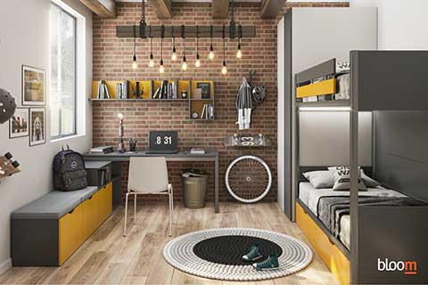 Letto a castello Sky con cabina armadio e zona studio